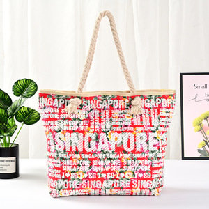 Bolso de playa de lona grande para mujer, bolsa de viaje con estampado de letras personalizadas, Tailandia, Singapur, venta al por mayor - Product Image 5