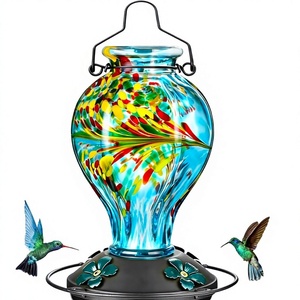 Mangiatoie per Colibrì in Vetro Soffiato a Mano da Esterno, da Appendere, 24oz, con Fossa Anti-Anti e Posatoio per Uccelli Selvatici - Product Image 1