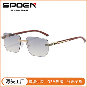 Gafas de Sol Cuadradas Sin Montura UV400 Unisex con Marco de Madera Protección Solar para Adultos 2026 - Product Image 5