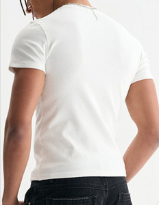 Top sales Custom da <span class=keywords><strong>uomo</strong></span> aderente T-Shirt Slim Fit ritagliata girocollo a coste muscolatura bianca 97% cotone 3% Spandex T-Shirt da <span class=keywords><strong>uomo</strong></span> - Product Image 3
