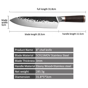 Meilleure vente <span class=keywords><strong>Couteaux</strong></span> de cuisine <span class=keywords><strong>Couteaux</strong></span> de cuisine 8 ''en acier inoxydable japonais 5Cr15mov Couteau damas forgé à la main - Product Image 2