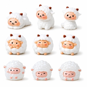 Figurines de moutons miniatures en résine en gros, ornements artisanaux de moutons de dessin animé assortis pour la décoration de micro-paysages de jardin et de maison, animaux en résine - Product Image 1