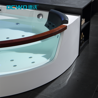 Baignoire d'angle intérieure à jets pour 1-2 personnes, 1,5 m, en acrylique blanc, avec accoudoir latéral en verre, cascade, massage, emballage sécurisé avec éclairage LED