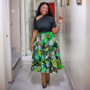 Conjunto de Dos Piezas Elegante y Moderno con Top Asimétrico Africano y Falda Estampada, Estilo Europeo y Americano, Primavera 2026 - Product Image 1