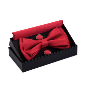 Mini carré de couleur unie pour hommes, nœud <span class=keywords><strong>papillon</strong></span> pré-noué, boutons de manchette carrés de poche, ensemble d'affaires de fête de mariage - Product Image 3
