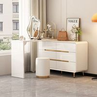 Petite coiffeuse étroite avec miroir LED, tabouret coulissant et plusieurs tiroirs, gain de place, pour chambre à coucher
