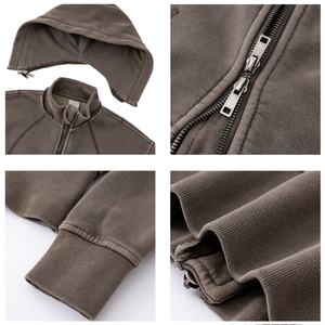 Sweat-shirts à capuche décontractés à fermeture éclair, coupe ample, en coton 100% lourd, lavage à l'acide vintage, impression sérigraphique personnalisée TKAN430D pour femmes - Product Image 3