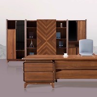 Table de Direction SBT-L12268 en Noyer Massif, Style Moderne Minimaliste, Mobilier de Bureau Commercial, Quincaillerie de Haute Qualité, Solution Complète