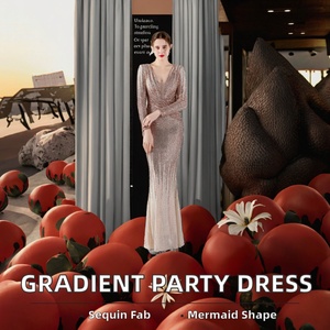 Robe de soirée longue en satin dégradé à col en V pour femme, personnalisable en gros, pour fêtes, bals et occasions formelles, avec traîne et anti-plis - Product Image 5