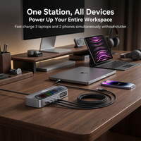 Chargeur rapide USB-C 30W à 2 ports avec écran LCD et câble rétractable pour ordinateur portable, téléphone portable, tablette - Alimentation universelle de bureau