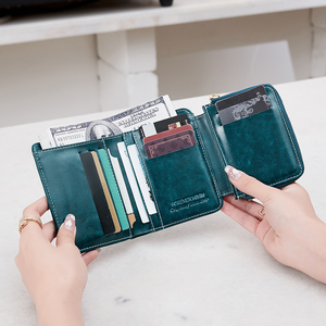 New Design <b>RFID</b> <b>Blocking</b> Card Holder Case Trifold Coin Pocket Purse Women Leather Short <b>Wallet</b> With Zipper - Product Image 2