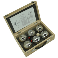 Boules de pétanque en métal argenté de 73 mm, lot de 6 boules de bocce dans une boîte en bois, jeu de jardin classique