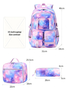 Ensemble de sac à dos scolaire licorne en polyester imperméable à la mode avec fermeture éclair, boîte à lunch imprimée 3 pièces pour les élèves du <span class=keywords><strong>collège</strong></span>, unisexe - Product Image 5
