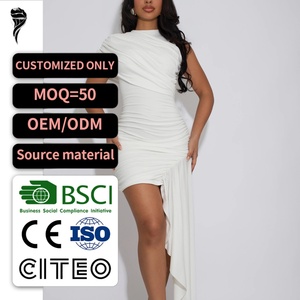 Nuevo Estilo 2026 Vestido Mini de Un Solo Hombro para Mujer con Cuello Drapeado, Fruncido, Ajustado, con Abertura Alta y Cola, Vestido de Fiesta Cóctel, OEM Personalizado - Product Image 1