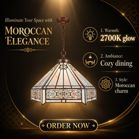 Lustre suspendu LED rétro en fer et verre, style marocain arabe, fait main, taille moyenne, avec angle de faisceau de 360° pour salle à manger