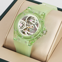 Montre squelette mécanique automatique de luxe à cadran analogique en cristal K9 haute précision, mouvement Hangzhou, logo personnalisé OEM