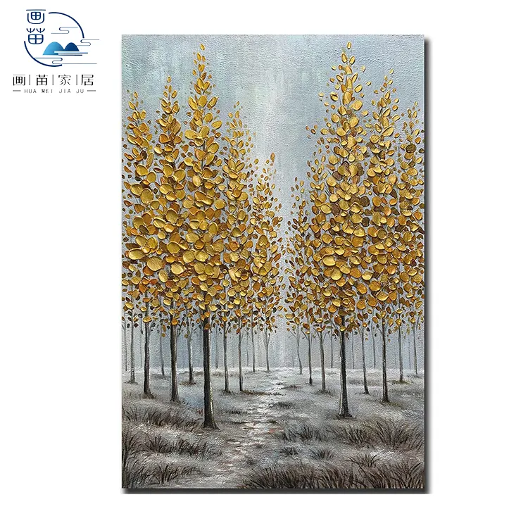 100% Hand Painted Abstract Golden Lucky Tree Flower Hand Painting Framed handmade knife wall art 3d texture painting