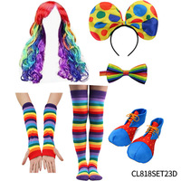 Nouveau costume de clown adulte fête Halloween carnaval adulte perruque, femme clown de cirque cosplay ensemble