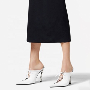 Sandales d'été pour femmes à talons aiguilles extrêmement hauts en métal, à lacets, bout pointu, style mules sexy - Product Image 2