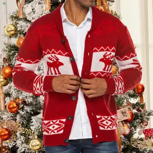 2024 Jacquard invernali personalizzati da uomo in maglia oversize con bottoni in Jersey maglioni natalizi