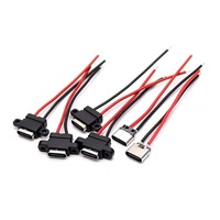 Connecteur femelle Type-C 2P moulé par injection, étanche IP65, avec trou de fixation, contacts plaqués or, boîtier nickelé, pour PCB