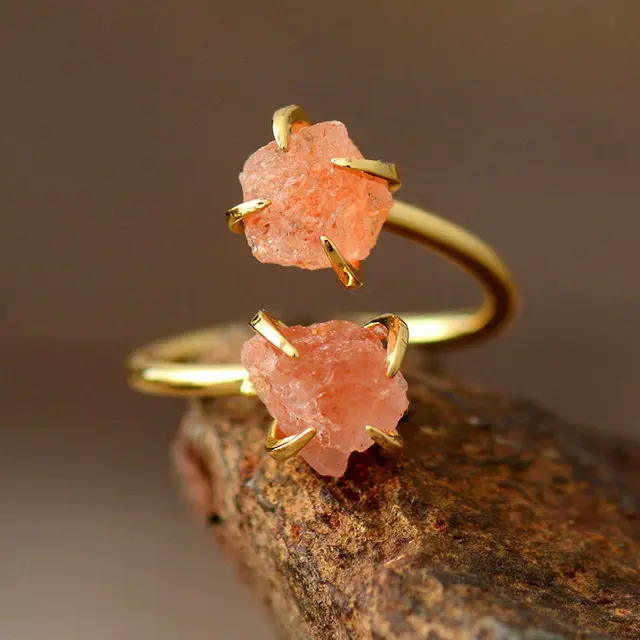 Zooying Latest Luxury gemstone ring Women 2 Gems Stone Cuff Rings Modern Cocktail Adjustable Designer Ring