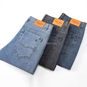 Groothandel Katoenen Jeans Sterke Stretch Broek Vintage Broek Voor Mannen Slank Geweven Rechte Seledge Denim Stof 100% Katoen