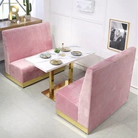 Meuble de restaurant en velours rose de luxe, ensemble de table et chaises, 10 pièces