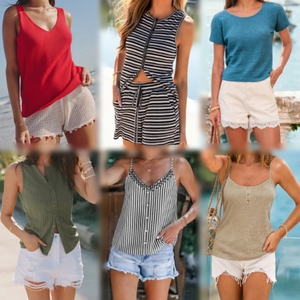 Lote al por mayor de blusas y tops de verano surtidos para mujer: camisetas, halter y tops de punto. - Product Image 1