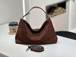 Bolso de mano de mujer de piel de vaca de gamuza mate de alta calidad con gran capacidad y bandolera a la moda - Product Image 2