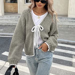 Suéter de Otoño/Invierno para Mujer, Nuevo Cárdigan de Punto Holgado con Lazo Delantero y Manga Larga, a la Moda - Product Image 2