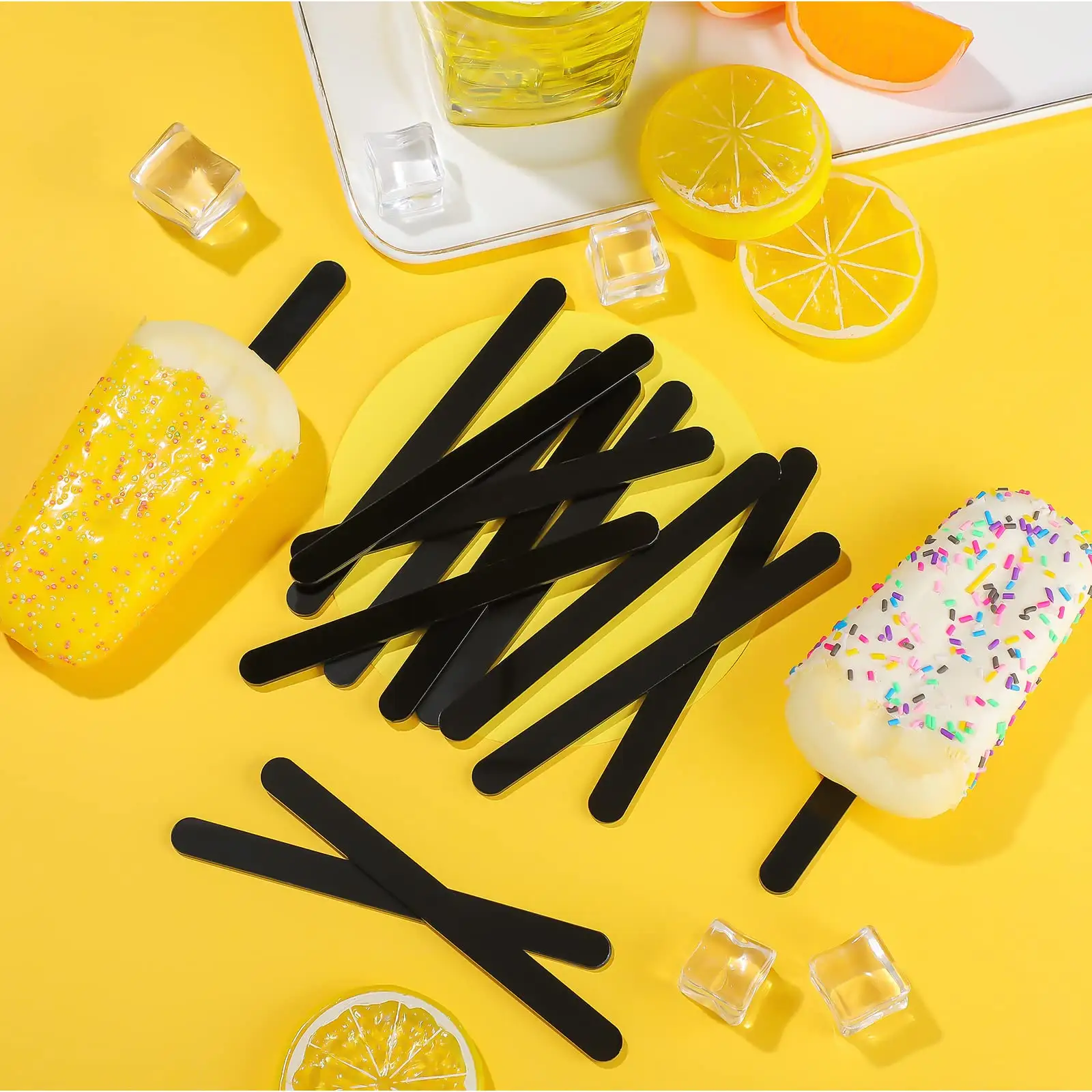 Yeniden kullanılabilir akrilik dondurma çubuğu ayna dondurma çubuğu Mini renkli akrilik buz Pop Sticks