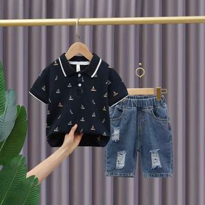 Ensemble d'été en coton pour garçons, t-shirt à manches courtes et short, idéal pour le quotidien des enfants, respirant et décontracté, lot <span class=keywords><strong>de</strong></span> 2 pièces - Product Image 6