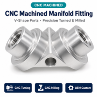 Collecteur multi-ports en V usiné CNC 5 axes, corps en acier inoxydable, filetages internes, usinage de précision tourné/fraisé