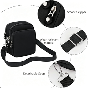 Sac bandoulière multi-poches en nylon personnalisé BSCI USA avec sangle détachable pour femmes, idéal pour le quotidien et les voyages, vente en gros - Product Image 1