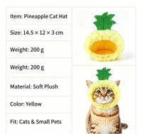 Chapeau en peluche douce pour animaux de compagnie, motif ananas, coiffe élastique mignonne pour chat, accessoire amusant pour chaton pour les fêtes, le cosplay et la photographie