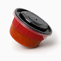 Bol en plastique rouge micro-ondable, résistant à la chaleur, jetable, sans BPA, recyclable, de qualité alimentaire, avec couvercle noir hermétique