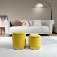 Bailey meubles personnalisé rond jaune velours deux pièces ensemble doux repose-pieds siège canapé poufs pouf