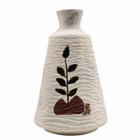 Vase en papier mâché fait main, base crème, motif feuille or, texture ondulée, décoration écologique pour étagère