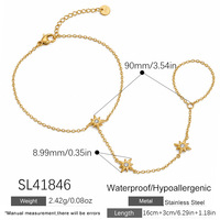 SUMMLY Bracelet tendance en zircon étoile à huit branches et bague florale ouverte, ensemble de bijoux en acier inoxydable plaqué or 18 carats pour femme, idéal pour les soirées