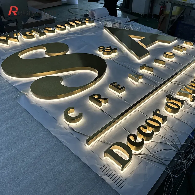 Letras retroiluminadas de canal blanco de acero inoxidable acrílico grande personalizadas para interiores y exteriores