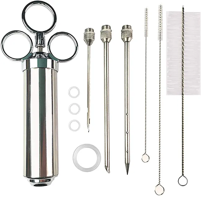 Stainless Steel Meat Injector Kit with 2-oz Large Capacity Seasoning Injector Syringe