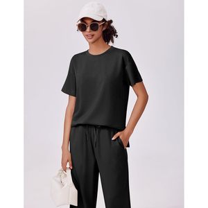 Ensemble 2 pièces pour femmes FOXA, haut à manches courtes, pantalon large, tenue décontractée d'été, ensemble de survêtement en tricot respirant - Product Image 4