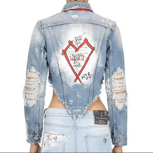 <span class=keywords><strong>Giacca</strong></span> di Jeans Dipinta a Mano <span class=keywords><strong>Stile</strong></span> <span class=keywords><strong>Camicia</strong></span> con Colletto Mezza <span class=keywords><strong>Giacca</strong></span> Corta da Donna <span class=keywords><strong>Giacca</strong></span> di Jeans Pakistana - Product Image 5