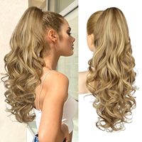 Perruque queue de cheval longue ondulée avec cordon de serrage pour femme, marron et blonde, longue queue de cheval bouclée, nouveau produit transfrontalier