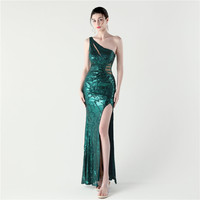 31702-S #   Robe de soirée moulante asymétrique à sequins et col biais pour femme ronde, grande taille, collection 2025