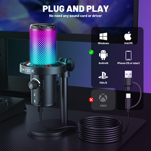 Microphone de jeu filaire USB Type C 2 en 1 avec lumière RGB, suppression du bruit, microphone pour <span class=keywords><strong>ordinateur</strong></span> avec support de <span class=keywords><strong>bureau</strong></span> en aluminium - Product Image 4