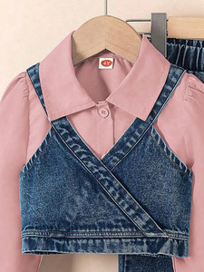 Ensemble de vêtements en <span class=keywords><strong>jean</strong></span> pour filles, automne-printemps, vêtements pour enfants, chemise à manches longues, gilet, <span class=keywords><strong>jean</strong></span>, vêtements cool de rue - Product Image 3