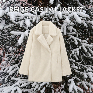 Veste beige à la mode décontractée Offre Spéciale pour femmes col cranté et manches longues simple boutonnage avec tissu tissé pour l'hiver - Product Image 2