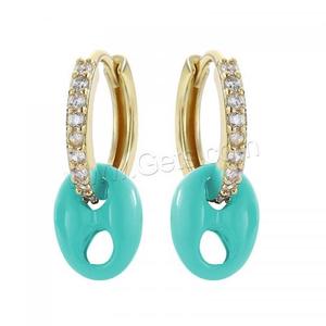 זהב צבע מצופה תכשיטים מעוקב Zirconia מיקרו פייב פליז עגיל עם פלסטיק לאישה 8x20mm 1689031 - Product Image 4